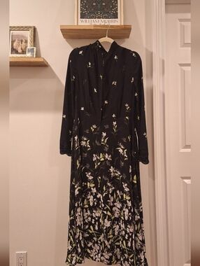 Reiss Black Floral Long-Sleeve Maxi Dress